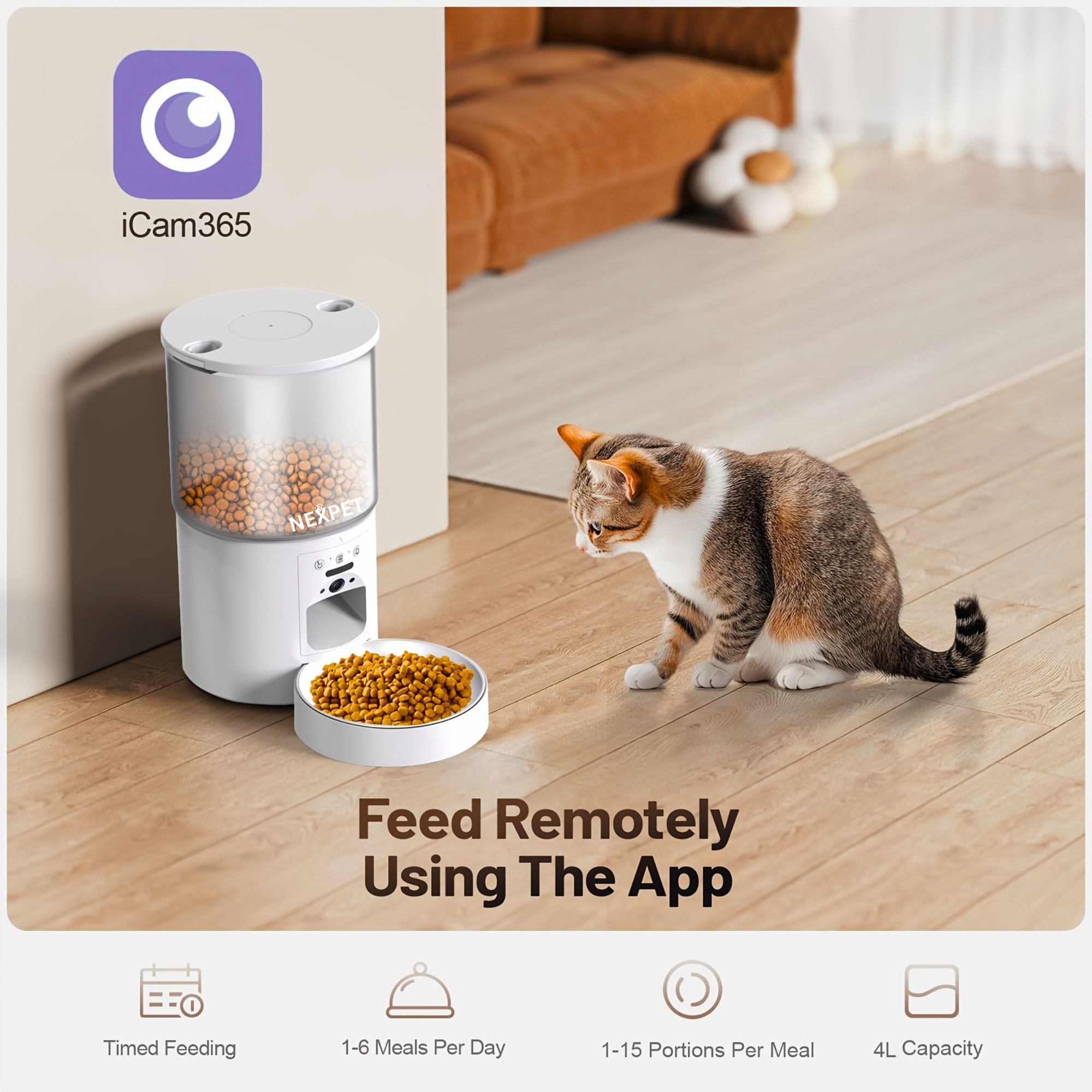 NexPet Automatic Pet Feeder with WiFi Camera, App Control & HD Night Vision