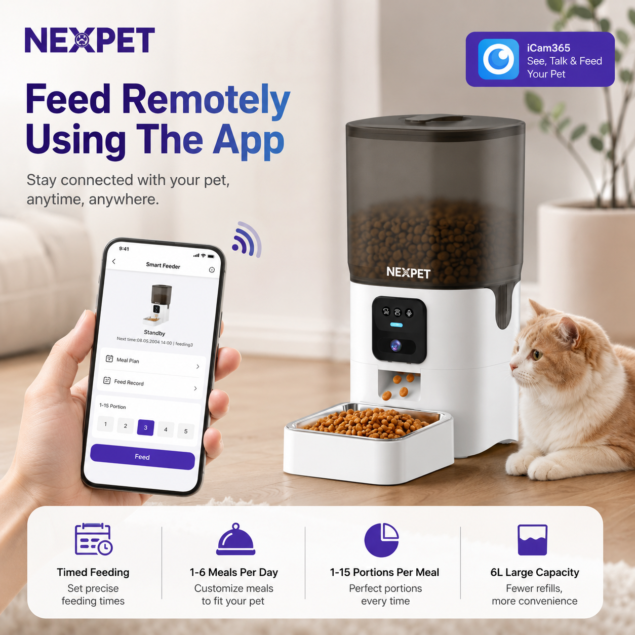 NexPet Automatic Pet Feeder with WiFi Camera, App Control & HD Night Vision