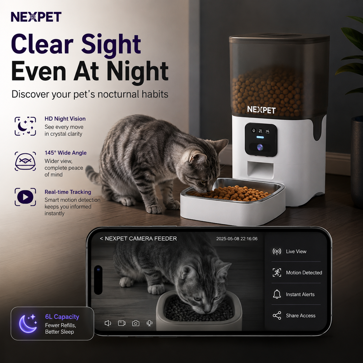 NexPet Automatic Pet Feeder with WiFi Camera, App Control & HD Night Vision