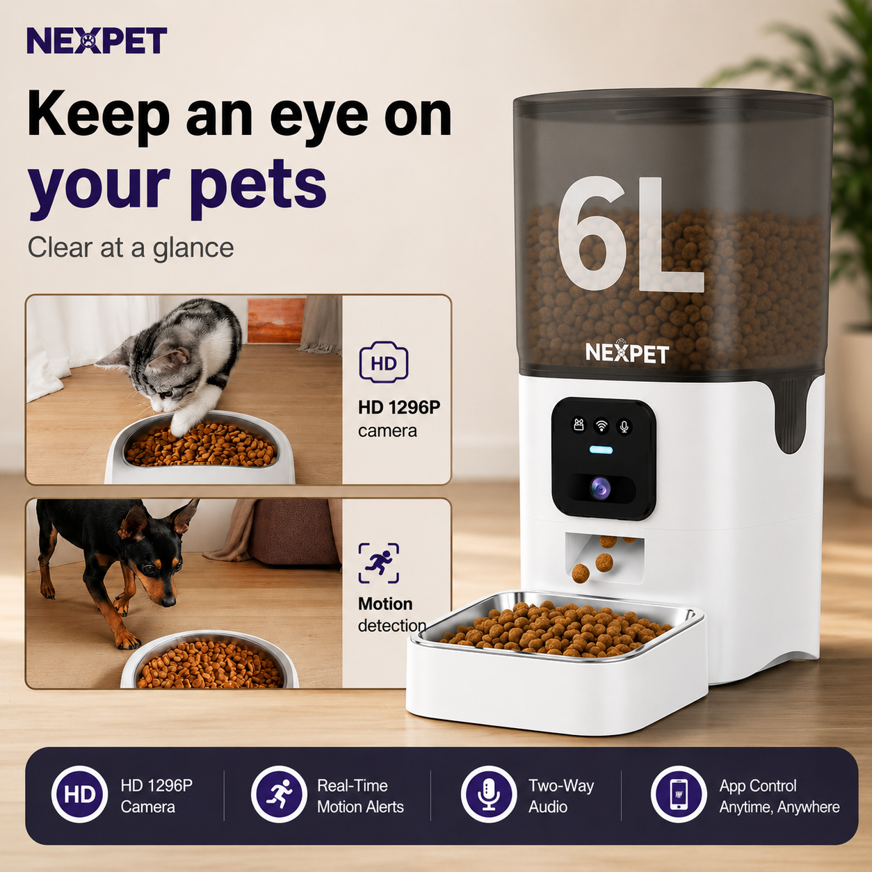 NexPet Automatic Pet Feeder with WiFi Camera, App Control & HD Night Vision