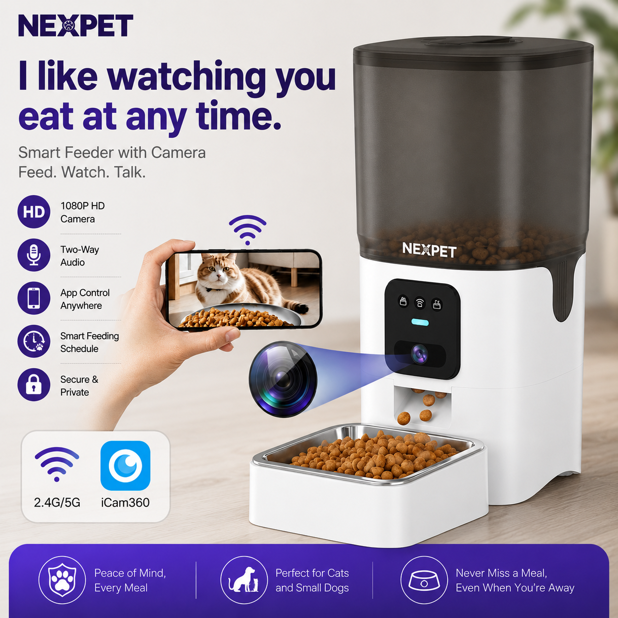 NexPet Automatic Pet Feeder with WiFi Camera, App Control & HD Night Vision